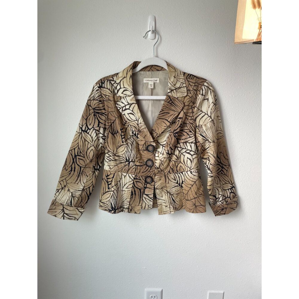 WHIMSIGOTH Leaf Print Cropped Blazer P4 Vintage Fairycore Coldwater Creek Jacket